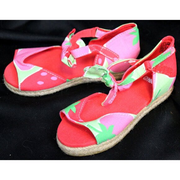 2013 Gymboree Strawberry Sweetheart Espadrille Sandals sz 8 Summer Bow Easy On - Picture 2 of 6